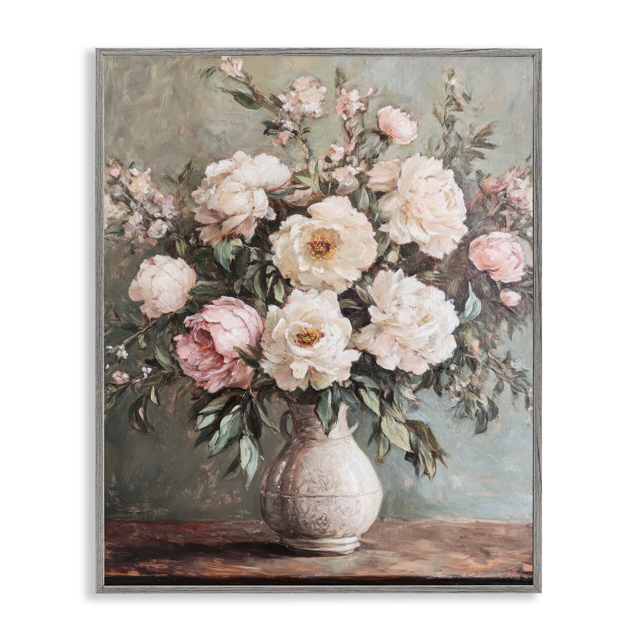 Stupell Industries Pink Peonies Ornate Vase Framed Giclee Wall Art Design by Petal Prints Design